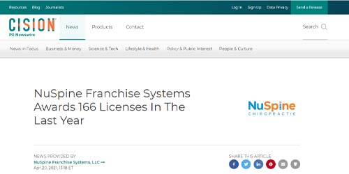NuSpine Franchise Press Release NuSpine Franchise Systems Awards 166 Licenses In The Last Year