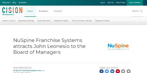 NuSpine Franchise Press Release NuSpine Franchise Systems attracts John Leonesio to the Board of Managers