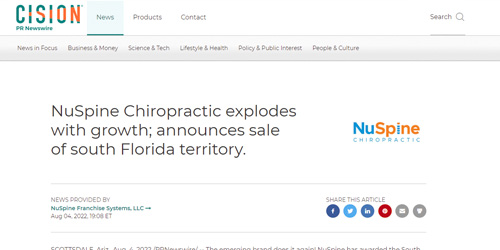 NuSpine Franchise NuSpine Chiropractic Explodes With Growth Announces Sale Of South Florida Territory